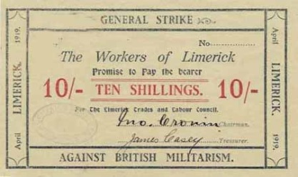 1919 Limerick Soviet 10/- banknote (black & red on cream paper)