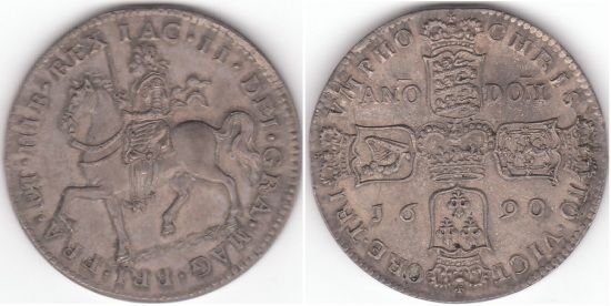 James II 1685-1691, Irish Gunmoney Crown 1690 in Silver S6585 (Unpriced Extremely Rare)