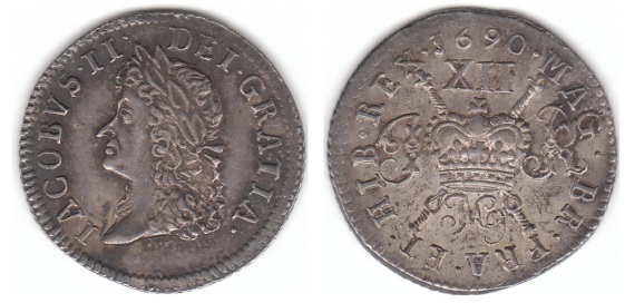 James II 1685-1691, Irish Gunmoney Small Shilling 1690 May in Silver
