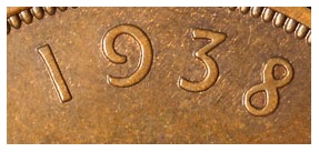 The genuine 1938 penny date format