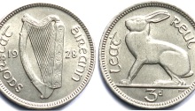 Ireland 1928 threepence coin ireland saorstat eireann eire percy metcalfe