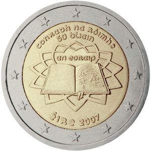 Ireland's first commemorative €2 coin - issued jointly by all 13 Euro Zone member states in 2007.  The 4 micro-states are excluded from issuing these coins.