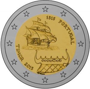 Portugal 2015 special €2 commemorative coin - 500 years of the first contacts with Timor, now independent Portuguese speaking Timor Lorosae
