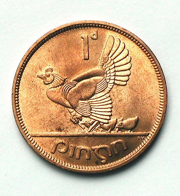 IRELAND EIRE 1 PENNY 1968 UNC COIN BRONZE HEN WITH CHICKS