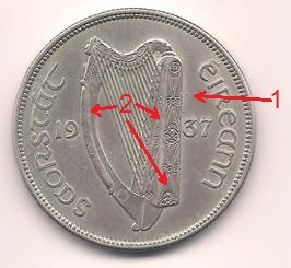 Fake 1937 Irish halfcrown (obverse)