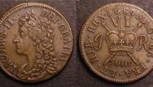 Gunmoney coinage, Sixpence, 1689 June + full stop (1)
