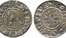 IRELAND, Hiberno-Norse Kings, Sihtric Anlafsson, Phase One (c.995-1020), Silver Penny, Dublin mint, moneyer Eole, imitation of Aethelred II CRVX type, draped bust with sceptre left, linear circle and legend surrounding with outer beaded circle, retrograde S at start of legend, SHIR DIFLI DIFLIMEO, rev voided cross within linear circle, letters C R V X in each angle, legend surrounding, + EOLE O- DIFLIME:, 1.43g (SCBI 9:12; DF 1; S 6100).