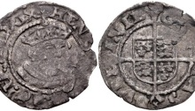 Edward VI. 1547-1553. BI Threepence (19mm, 0.99 g, 6h). In the name and types of Henry VIII. Dublin mint. Struck 1547-circa 1550. Crowned and mantled bust facing slightly right / Coat-of-arms over long cross fourchée. SCBC 6489. Good Fine, toned, ragged edge.