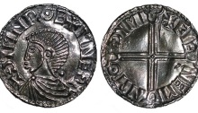 Hiberno-Norse Kings of Dublin, 'Thymn', Phase I (c.1000-c.1010), Penny, 1.27g., in imitation of the English, Aethelred II Long Cross type, bare headed draped bust left, pellet behind head, +ĐYMN ROE + MNEGNI, rev., voided long cross, +FIENEMIN MO DYMI – (Færemin, moneyer at Dublin), (S.6108), toned, one small Viking peck mark on the reverse, otherwise practically as struck, extremely rare