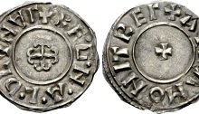 Hiberno-Norse Northumbria). Ragnald Guthfrithsson. Circa 943-944/5. AR Penny (19mm, 0.95 g, 5h). Cross Moline type. York mint; Avra, moneyer. + RE·G·N·A·L·D CVNVΓ (V's as inverted A's), cross moline / + AVRA MONIT REΓ (V as inverted A), small cross pattée. CTCE Group VI; SCBI 34 (BM) 1257 var. (obv. legend); North 547; SCBC 1025. Good VF, light tone, good metal. Extremely rare