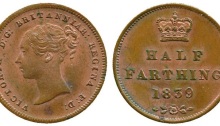 1839 GB & Ireland Copper Half-Farthing (Queen Victoria). Type 1 reverse.