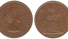 1954 Elizabeth II bronze penny