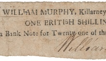 1797 Killarney, William Murphy, One British Shilling, 7 March 1797, signed by William Murphy