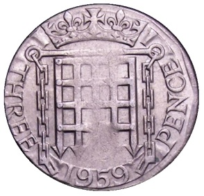 1959 GB & Northern Ireland brass threepence (Elizabeth II) minting error