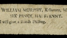 1797 Killarney, William Murphy, Sixpence ha'penny, 7 March 1797, signed by William Murphy. The Old Currency Exchange, Dublin, Ireland.