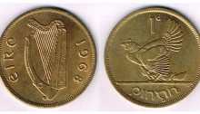 1968 Irish penny flan error E16i - struck in nickel-brass instead of bronze, with a copy of a letter, dated 3rd April 1975, from Royal Mint confirming it was an error. Very rare, uncirculated.