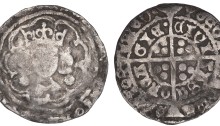 Edward IV, Heavy Cross and Pellets coinage, Groat, Cork, mm. not clear, large rosettes by neck, rev. civi tasc orca gie·, 2.24g (S 6316, DF 118ff). About F, extremely rare