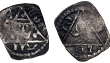 John, silver farthing (REX coinage), Dublin mint, willem moneyer (struck on irregular flan). The Old Currency Exchange, Dublin, Ireland.