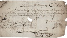 1713 Sight Note (£28, 1s & 4d) James Swift. The Old Currency Exchange, Dublin, Ireland.