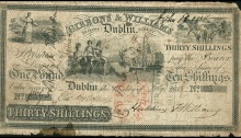 1833 30 shillings, Gibbons & Williams, Dublin S/N 25, dated 1st July 1833, signed by Hutchins Thomas Williams. The Old Currency Exchange, Dublin, Ireland.