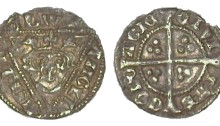 Edward I (1272-1307), Fifth Irish coinage, Silver Halfpenny, Cork Mint. Obv legend EDWR ANGLD NSHYB. Rev legend CIVI TAS CORC ACIE. The Old Currency Exchange, Dublin, Ireland.
