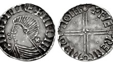 Hiberno-Norse Phase II silver penny, Dublin mint +Faeremin moneyer. cross pattee behind neck + two pellets in front. The Old Currency Exchange, Dublin, Ireland.