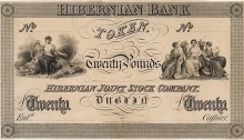 1826 Hibernian Bank Twenty Pounds Token, proof, undated. The Old Currency Exchange, Dublin, Ireland.