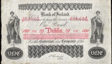 Bank of Ireland, Eleventh Issue, Type 2g, One Pound, dated 29 October 1881. The Old Currency Exchange, Dublin, Ireland.