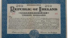 1921 (15 November) $30 Republic of Ireland Bond No 421 signed by Eamon de Valera. The Old Currency Exchange, Dublin, Ireland.