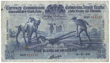 1929 Bank of Ireland, Ten Pounds, dated 6th May 1929, 01BT 024135, signed by J. Brennan & J.A. Gargan. The Old Currency Exchange, Dublin, Ireland.