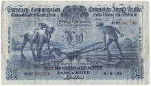 1929 Munster & Leinster Bank Ltd, Ten Pounds, 6 May 1929, 01MT 032766, Brennan-Gubbins signatures. The Old Currency Exchange, Dublin, Ireland.