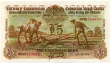 1933 Hibernian Bank Ltd, Five Pounds Ploughman note, dated 15th March 1933, 02HK 018086, signed by J. Brennan & H.J. Campbell. The Old Currency Exchange, Dublin, Ireland.