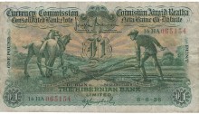 1936 Hibernian Bank, £1 Ploughman note, dated 8th June 1936, serial number 16HA 065154, signed by J. Brennan & H.J. Campbell. The Old Currency Exchange, Dublin, Ireland.