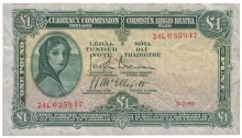 1939 Currency Commission Ireland, One Pound, dated 3rd July 1939, serial number 24L 035947, Brennan-McElligott signatures. The Old Currency Exchange, Dublin, Ireland.