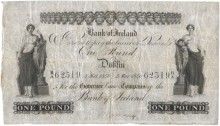 1840 Bank of Ireland One Pound, Type 3, issued on 3 March 1840, S/N: B/A 62319, Dublin only. The Old Currency Exchange, Dublin, Ireland.