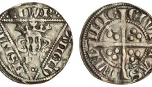 Edward I (1272-1307), Penny, 1.41g, Dublin, type Ib, pellet before Edward, facing bust in triangle, rev. civi tas dubl inie, long cross pattée, three pellets in each angle (S.6247; Stewartby p.182 Ib). The Old Currency Exchange, Dublin, Ireland.