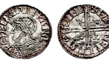 Hiberno-Norse. Phase I (Sihtric Anlafsson). Circa 995/7-1020. AR Penny (18mm, 1.01 g, 6h). Imitating Æthelred II Helmet type. Dublin mint; Færemin, moneyer. Struck circa 1004-1010. + ÆÐELRÆD RE+ Λ(NG)L•, bust left wearing armor and radiate helmet / + FÆ NEM NMΘ ÐУHI, voided long cross, with pellet in centre and triple crescent ends, over square with trefoil at each point. The Old Currency Exchange, Dublin, Ireland.