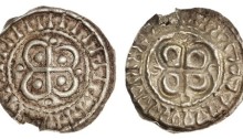Hiberno-Norse. AR Bracteate, ca. 1110-1150. Cross over quatrefoil, pellet in each angle, "legend" of "I's" around. S.6202G. Small edge chip from contemporary mount breaking off. Very Fine and Very rare.