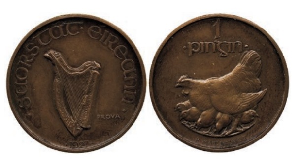 Morbiducci's Irish pattern (proof) penny in Copper