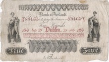 Bank of Ireland Five Pound Note, Type 1 - Thirteenth Issue, dated 21st July 1914