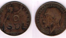 Irish Self Determination League counter-marked penny - a GB 1918 penny coin, die-stamped ISDL