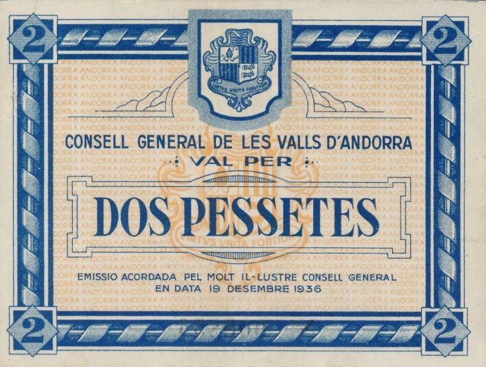 1936 Andorra 2 Pessetes