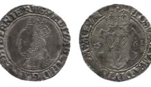 Elizabeth I, 2nd Irish Coinage (fine silver, 1561) Shilling, dated 1561. Crowned bust to left / Three Harps posed on crowned shield