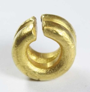 Gold Ring Money - Penannular double ring example of circular section with square-cut ends. Believed to have been found in Co Cork. Weight 10.8 g