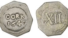Charles I (1625-1649), Cork, Shilling, 1647, 4.35g/1h (S 6561; DF 328). Light scratch on reverse, otherwise good fine, extremely rare