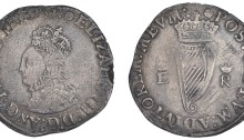 Elizabeth I, First issue, Shilling, mm. rose, reads reg, 8.45g (S 6503, DF 241). Old scratches on reverse, otherwise about very fine, rare