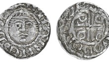 Second coinage, Halfpenny, Dublin, type Ib, Turgod, [TVR]GOD ON DWE, 0.78g/6h (S 6205; DF 39). Parts of legend flat, otherwise very fine and toned, rare