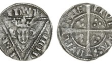 Edward I, second coinage, Dublin Halfenny, type 1c, 0.63g, (S.6252), crowned facing bust within triangle. lightly rough surfaces, otherwise fine