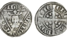 Edward I, second coinage, Dublin Penny, type 1c, 1.40g, crowned facing bust within triangle, rev. long cross with trefoils of three pellets in each angle (S.6248)