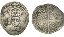 Henry VII, Late portrait Halfgroat, type II, Dublin, facing bust with arched crown within fleured tressure, 0.86g (S 6466 cf DF 196). Nearly fine, extremely rare